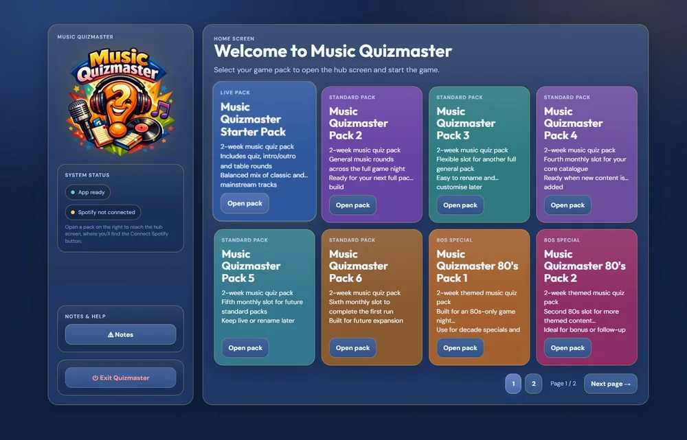 Pack selection screen — choose which pack to open